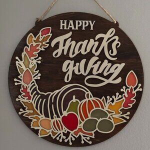 🌻 Thanksgiving Cornucopia Wooden Door Sign